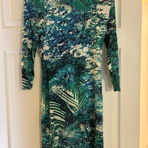 Tropical Green and Blue Print Dress